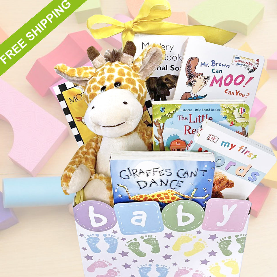 Baby Gift Basket with Classic Board Books Gender Neutral Design